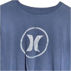Hurley Mens T-Shirt Large Blue Graphic Logo Short Sleeve‎ Crew Neck Cotton Large